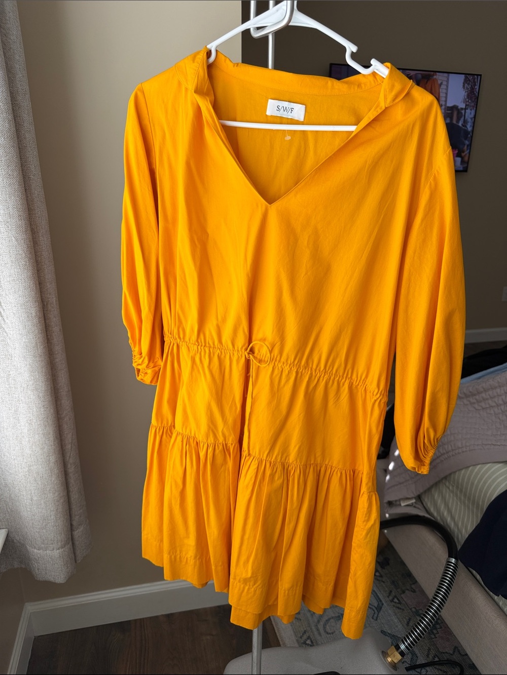 V-Neck Tiered Mini Dress in Golden Yellow